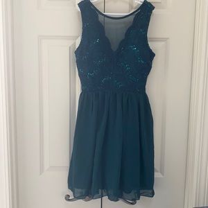 V-neck with Mesh Insert Party Dress
